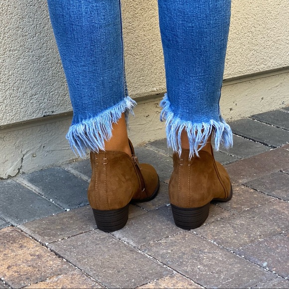 Cognac Asymmetrical Style Boho Chic Ankle Booties - Picture 8 of 9